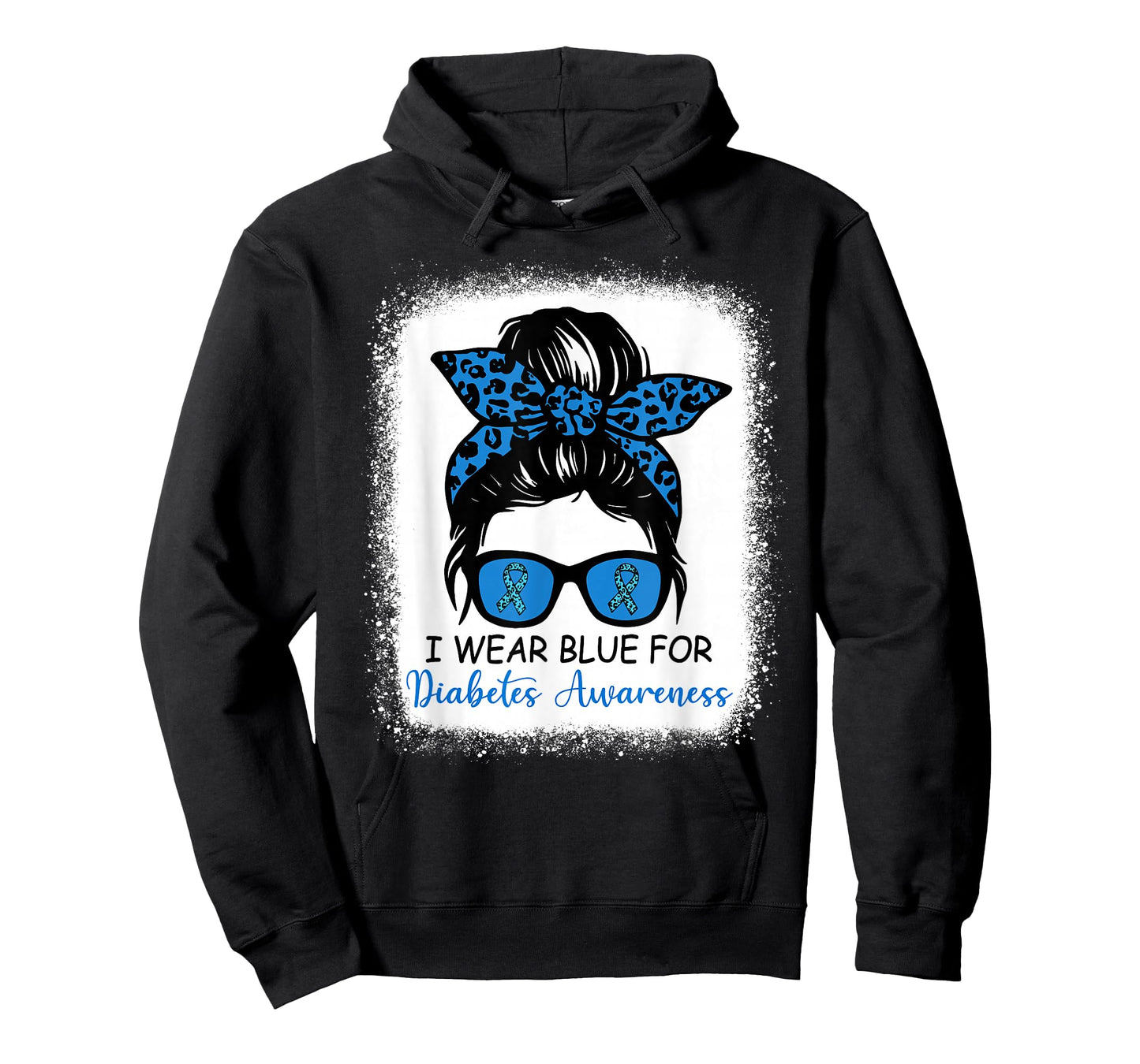 I Wear Blue for Diabetes Awareness Leopard Messy Bun T-Shirt