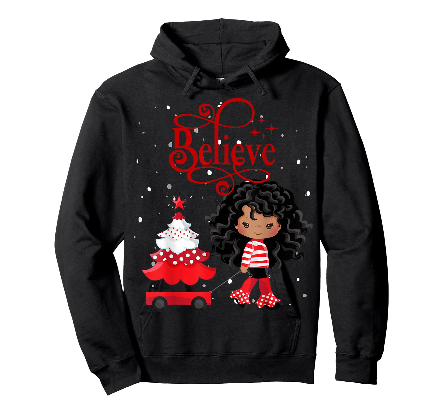 Black Girl Santa Holiday African American Christmas Believe T-Shirt