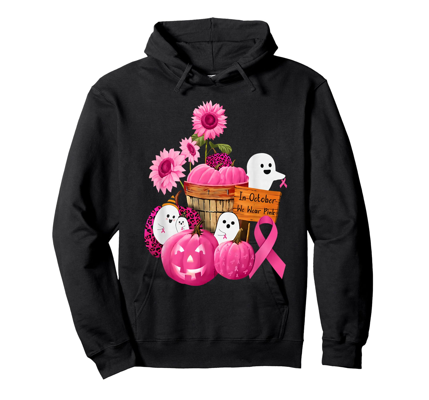 In October We Wear Pink Ghosts & Pumpkins For Breast Cancer T-Shirt