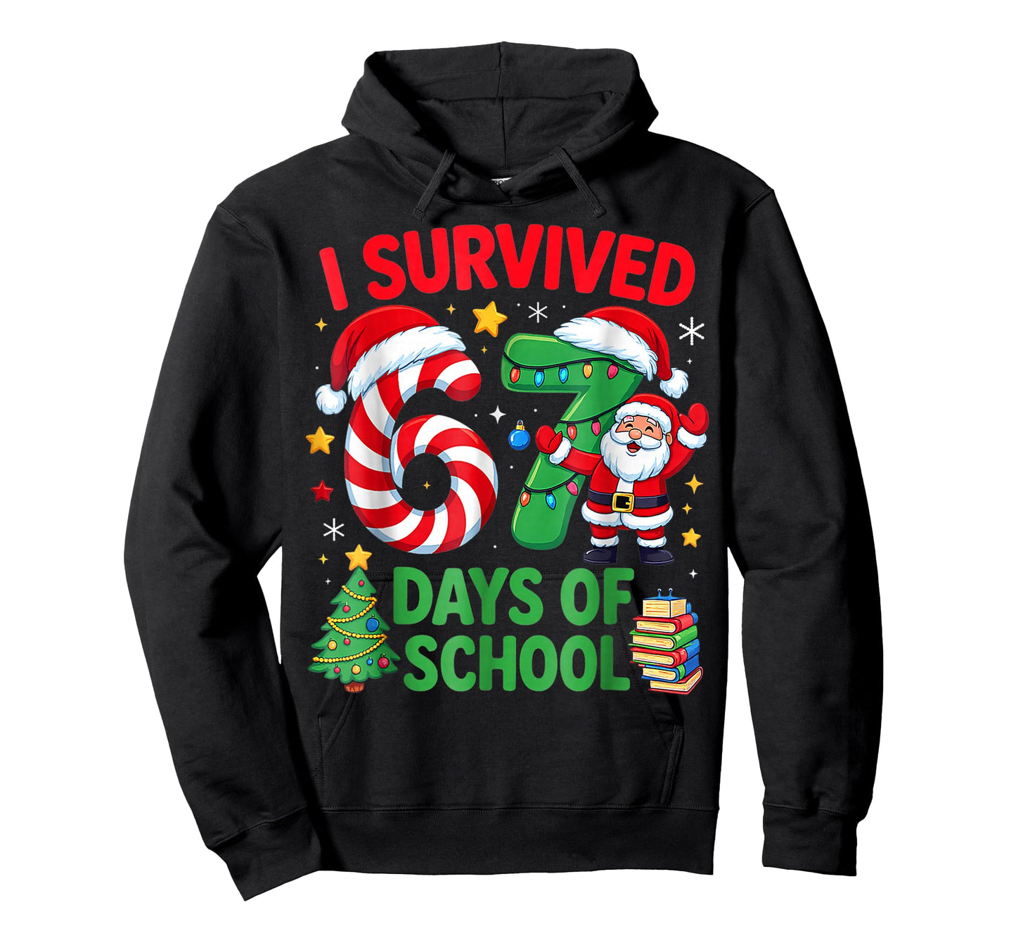 I Survived 67 Days of School Christmas Candy Cane Six Seven T-Shirt