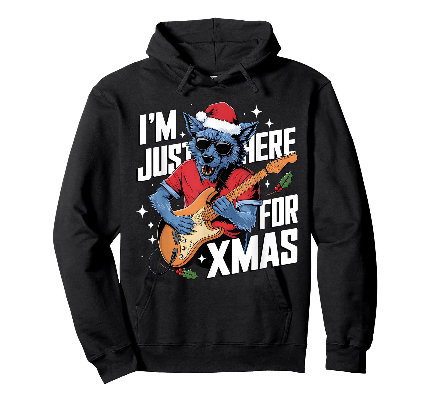 I’m Just Here For Xmas Werewolf Play Guitar Cookies and Chao T-Shirt