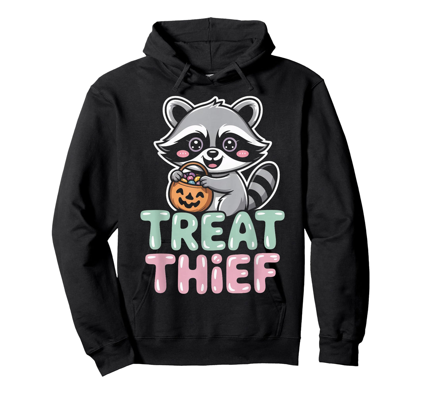Treat Thief Raccoon with Candy Bucket Cute Halloween T-Shirt