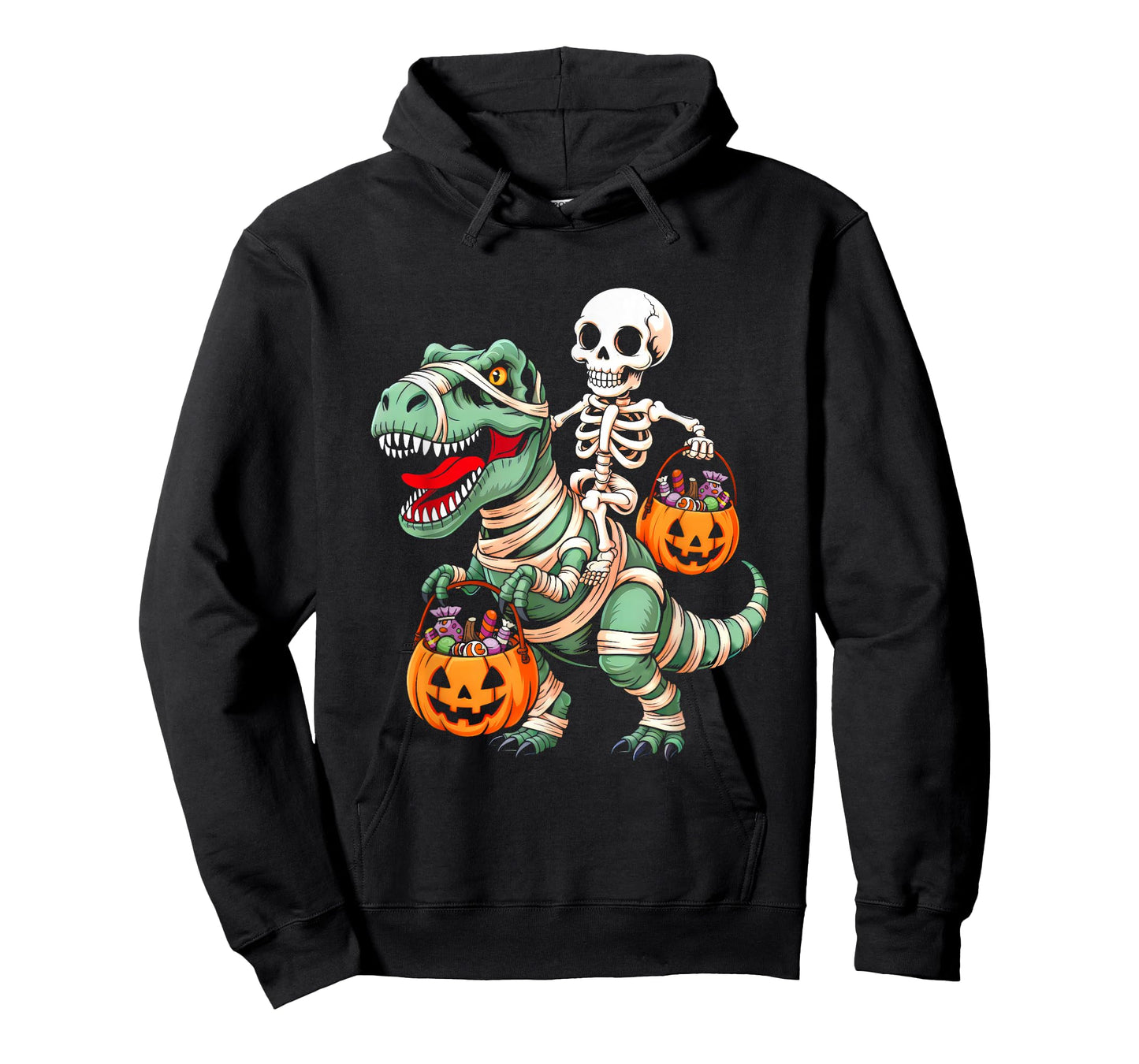 Skeleton Riding Mummy Dino Pumpkin Candy Halloween Costume T-Shirt