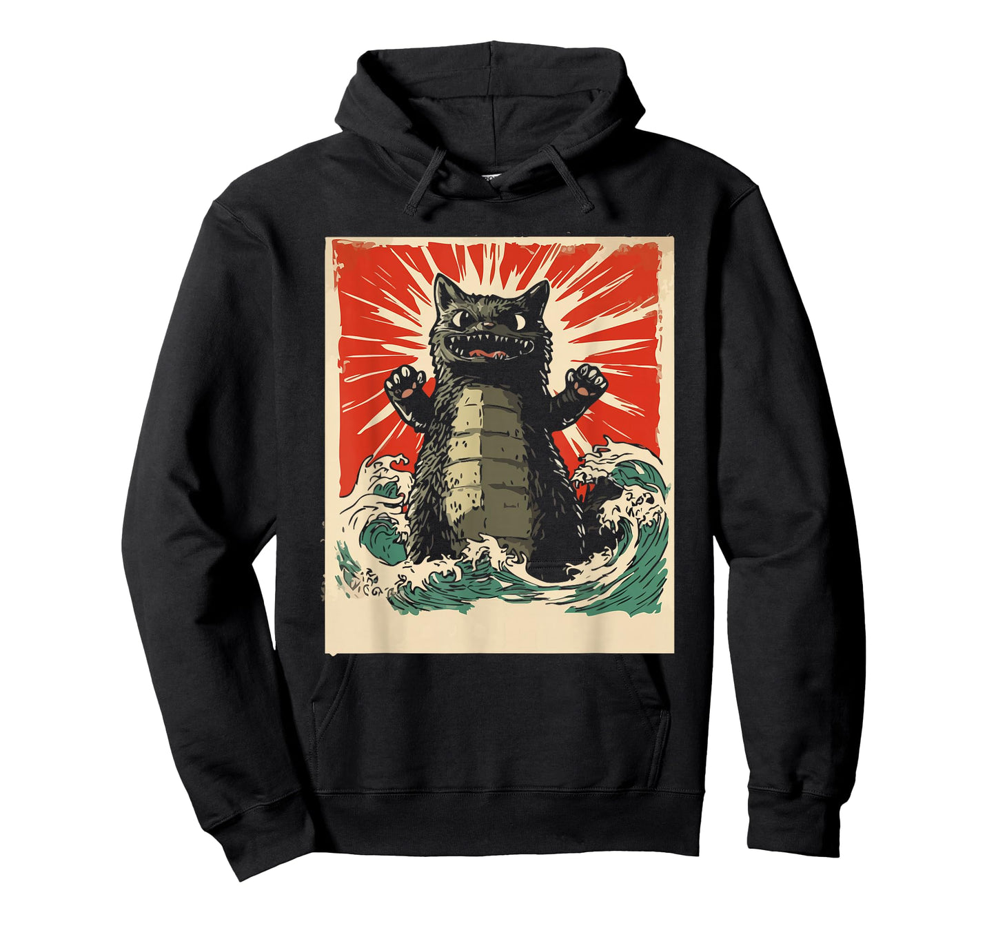 Epic Monster Cat Rising From Waves Retro Kawaii Men Kids T-Shirt