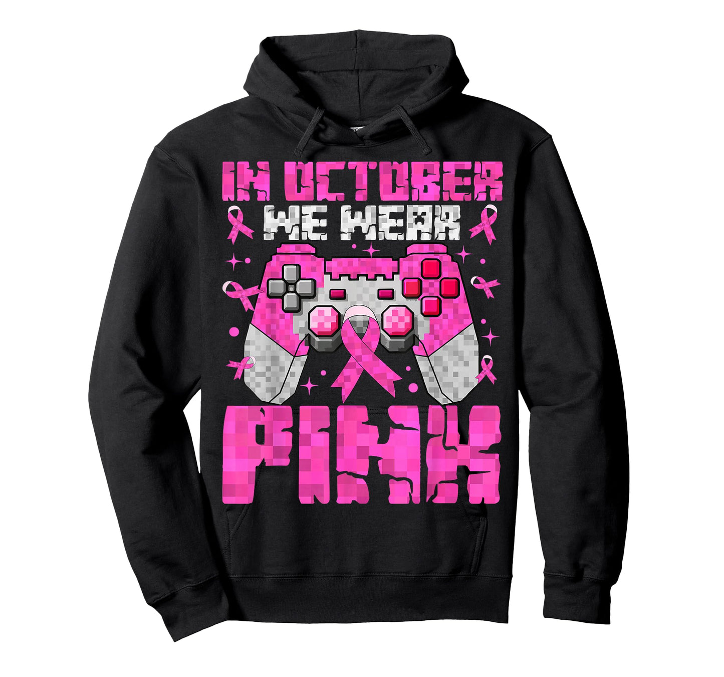 in October We Wear Pink Breast Cancer Pixel Game Kid Boy Men T-Shirt