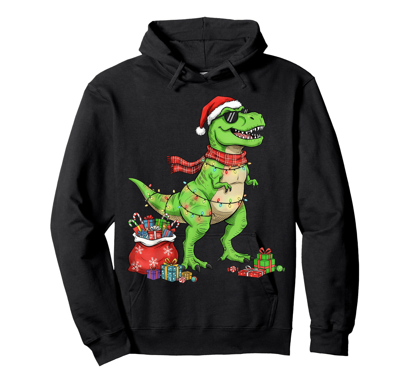 Tree T Rex Santa Hat Funny Christmas Lights Kids Boys Xmas T-Shirt