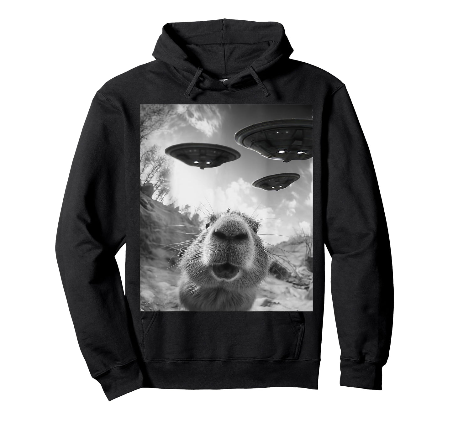 Funny Capybara Selfie with UFOs Weird Graphic Tee Alien UFO T-Shirt
