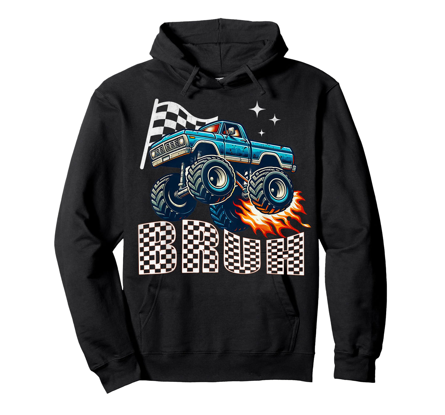 Checkered Bruh Monster Truck Boys Birthday Party Kids Funny T-Shirt