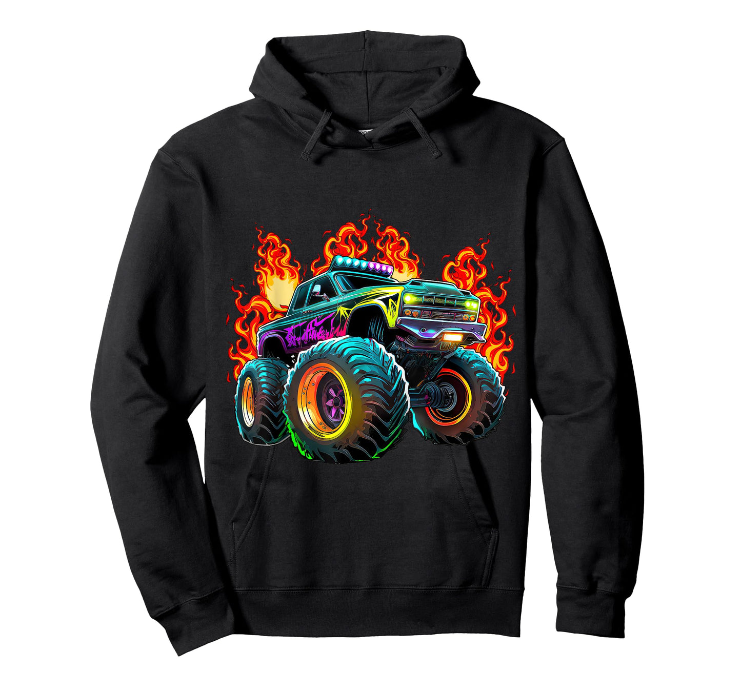 Monster Truck Flame Retro Monster Truck Birthday Boy Party T-Shirt