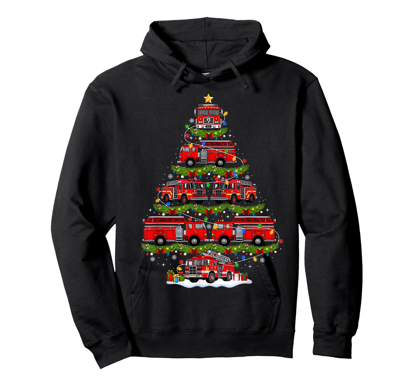 Fire Truck Firefighter Christmas Tree Lights Xmas Pajamas T-Shirt