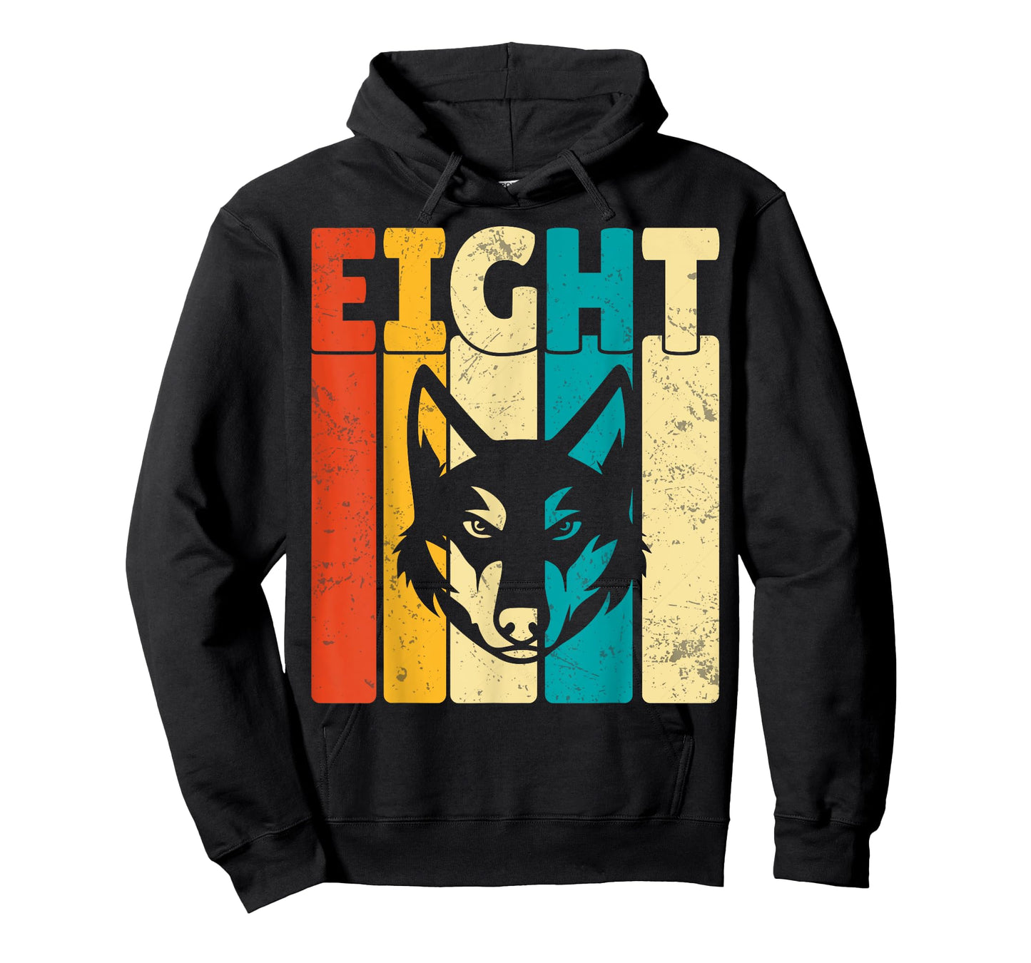 Kids Wolf Lover Eight Years Old 8th Birthday Party Retro T-Shirt