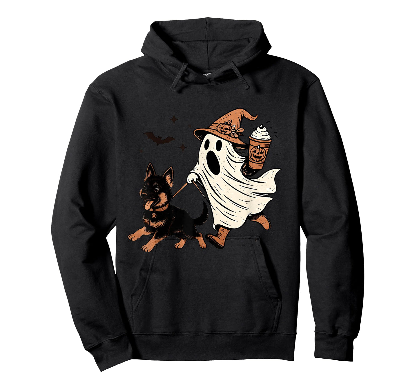 Cute German Shepherd Ghost Pumpkin Retro Happy Halloween T-Shirt