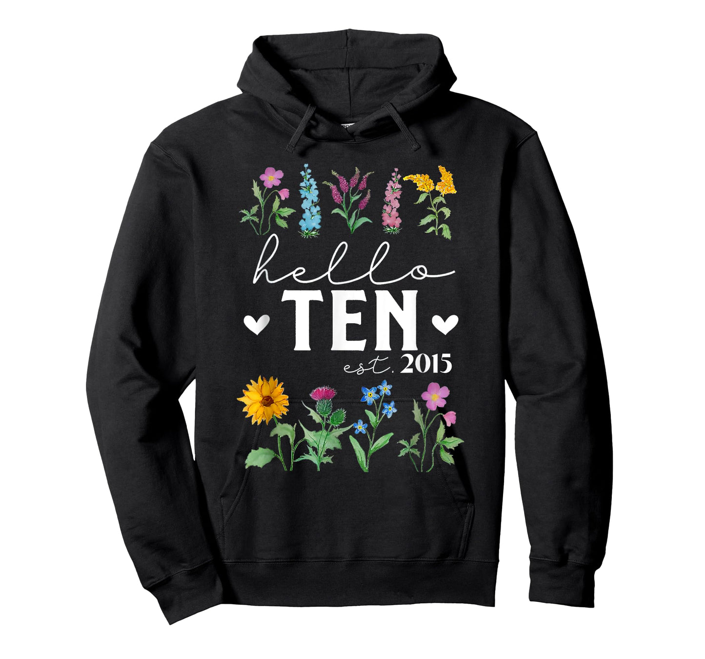 Hello Ten Est 2015 Wildflower 10th Birthday for Girls T-Shirt