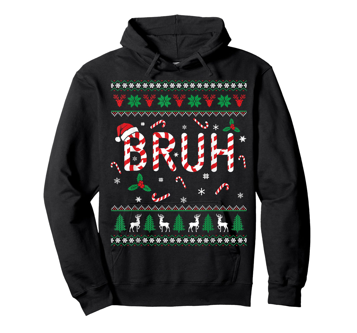 Bruh Candy Cane Funny Ugly Christmas Sweater Boys Kids Teens T-Shirt