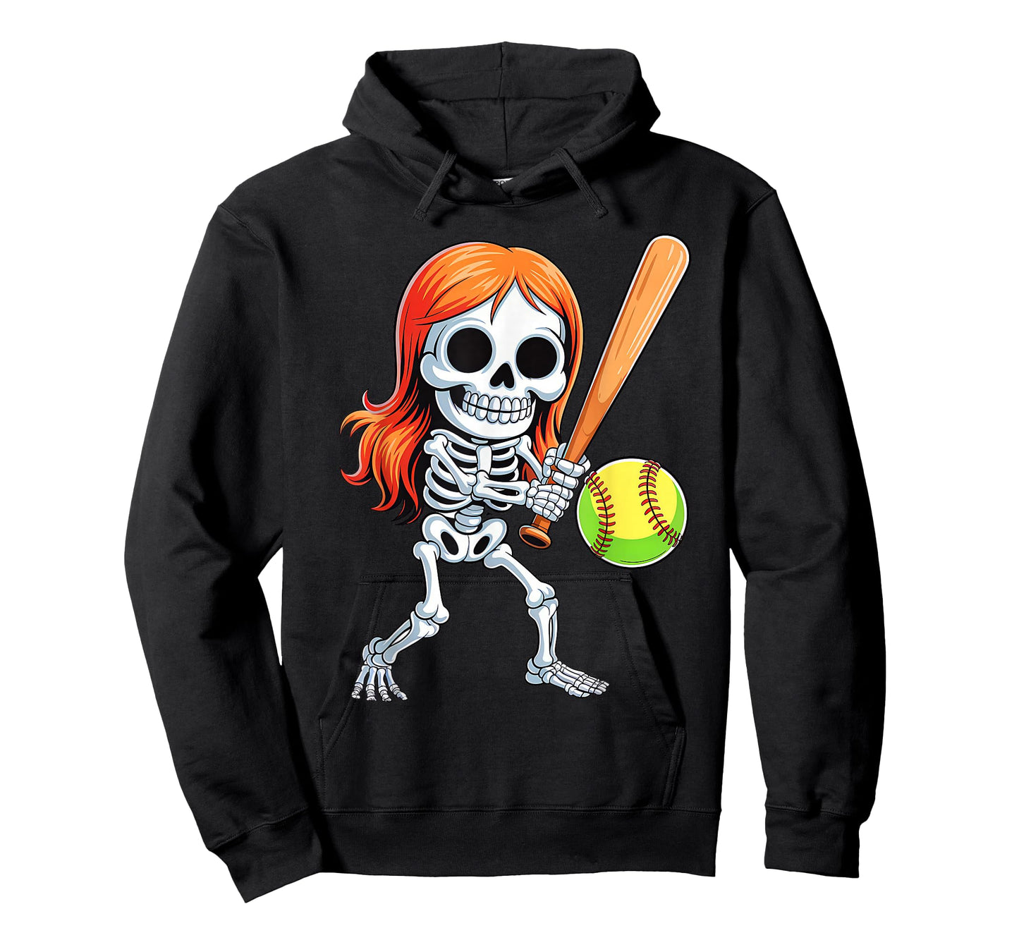 Skeleton Playing Softball Halloween Costume Funny Girls Kids T-Shirt