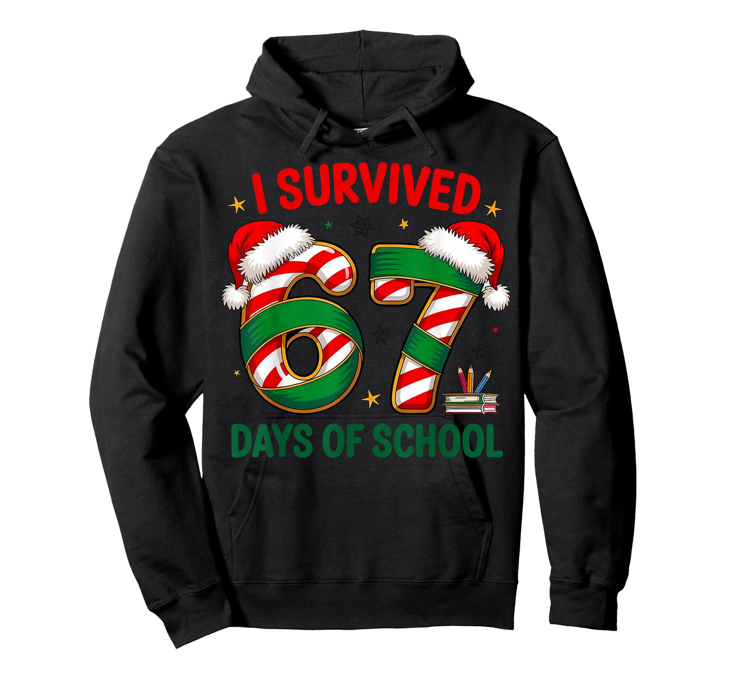 I Survived 67 Days of School Christmas Candy Cane Six Seven T-Shirt
