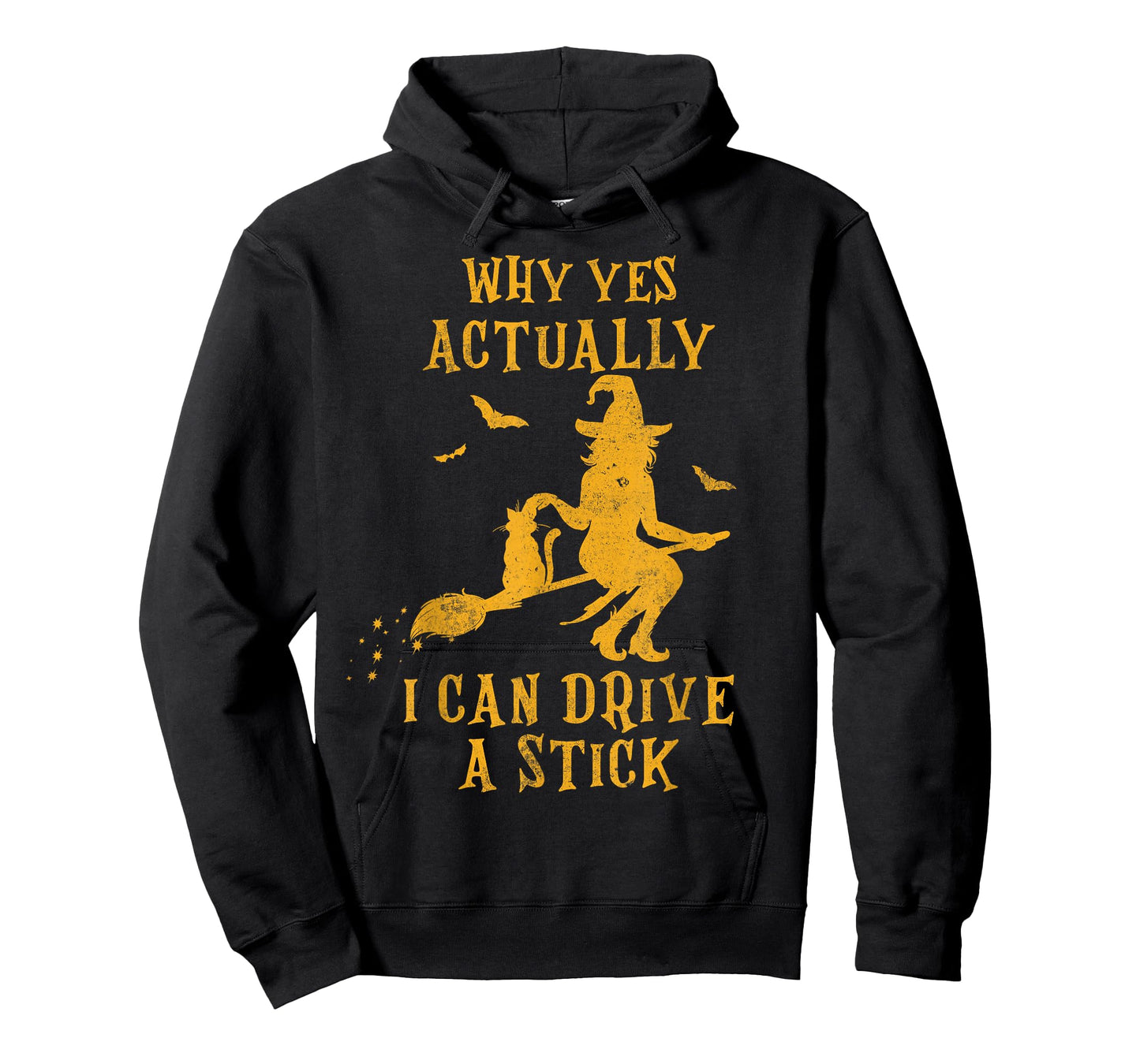 Why Yes Actually I Can Drive a Stick Halloween Witch & Cat T-Shirt for Men Women Kids