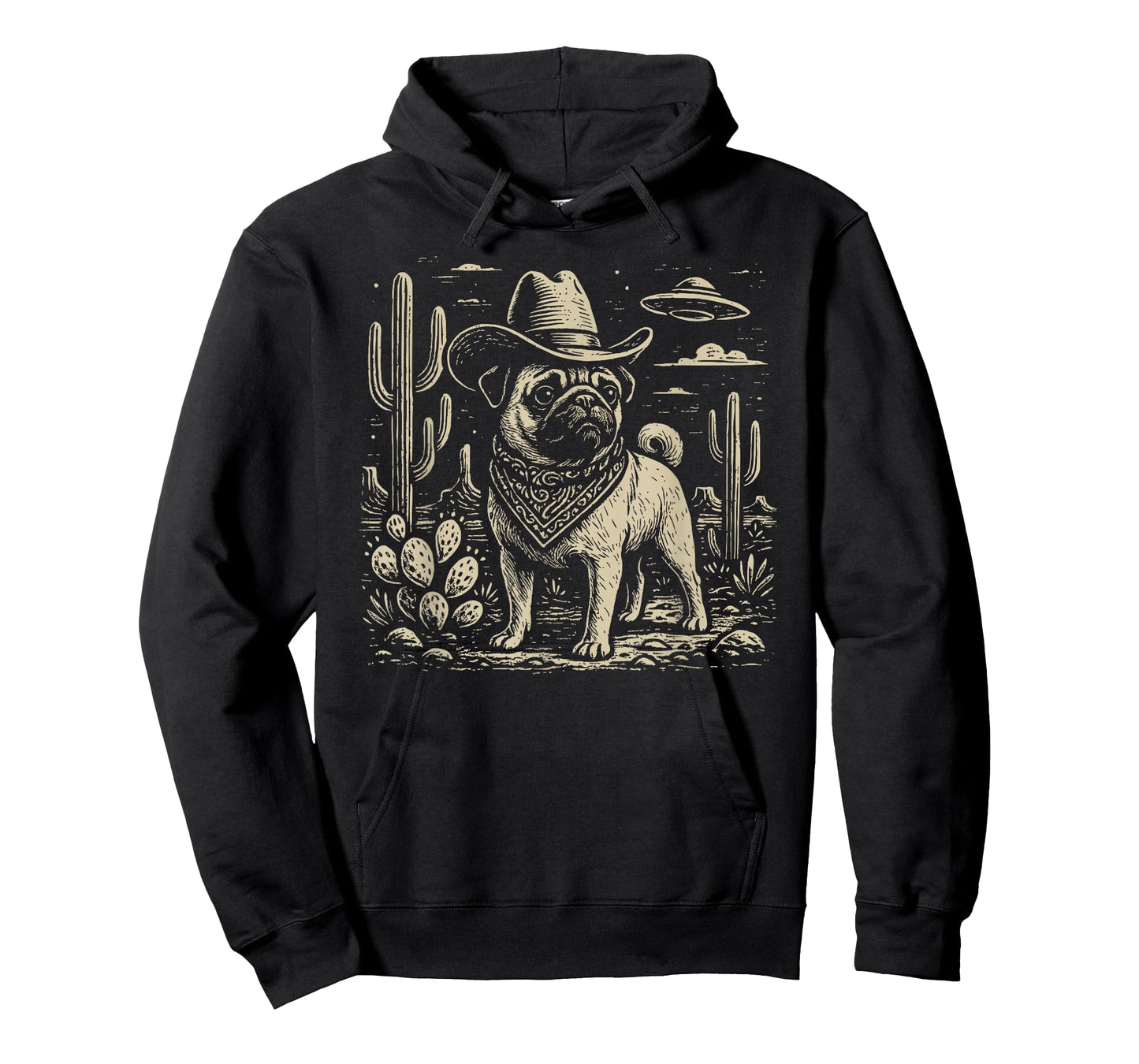 Vintage Western Pug Cowboy UFO Dog T-Shirt