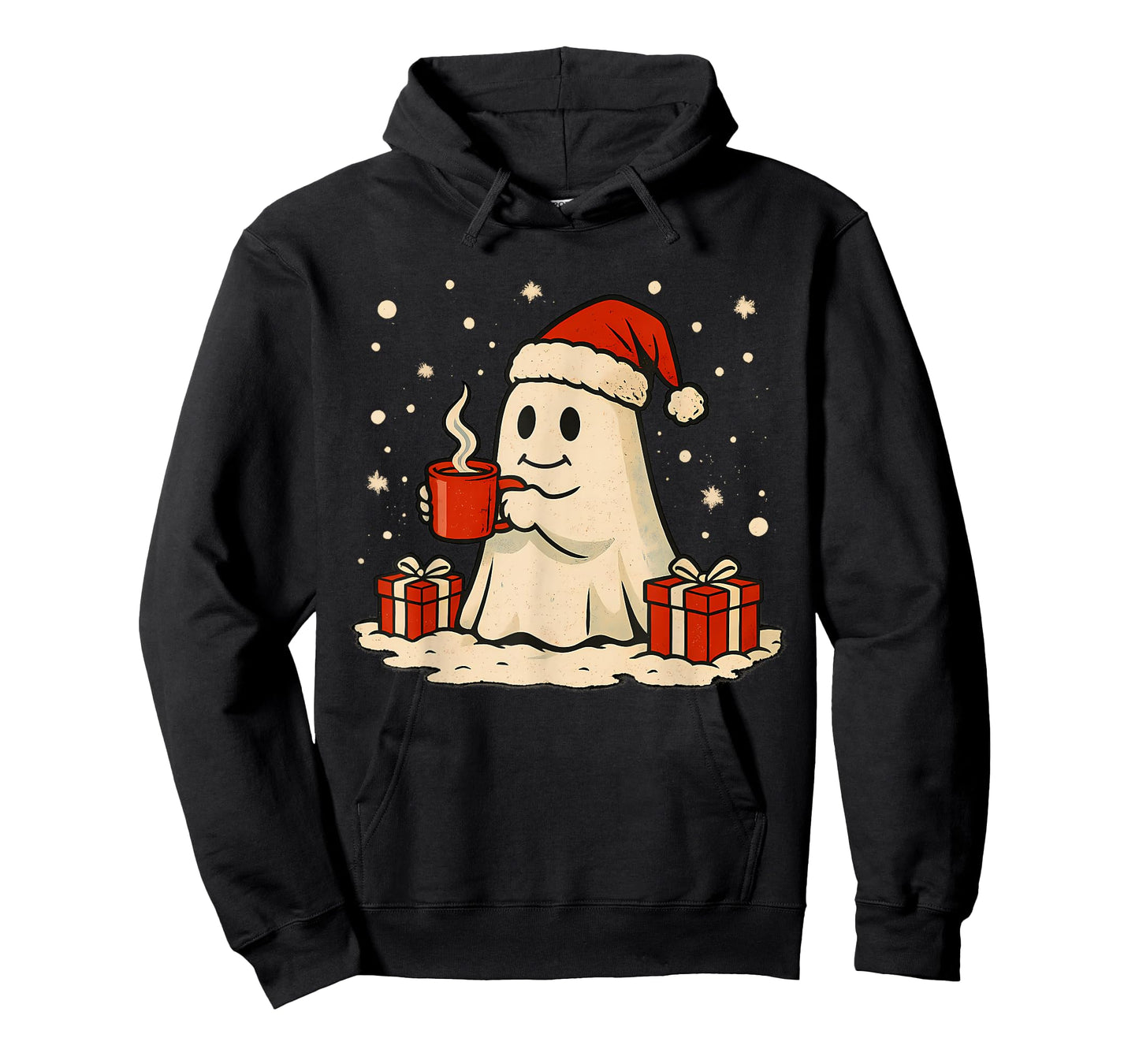 Cute Christmas Ghost Coffee Design Retro Holiday Spirit T-Shirt