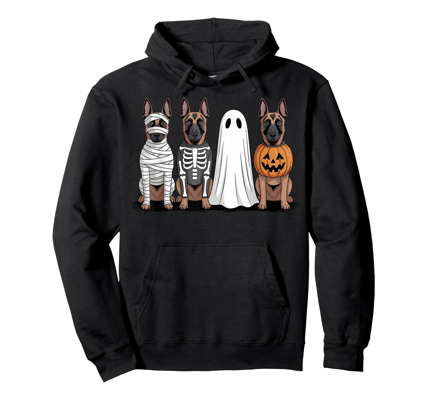 Spooky Ghost Belgian Malinois Pumpkin Halloween Dog Skeleton T-Shirt