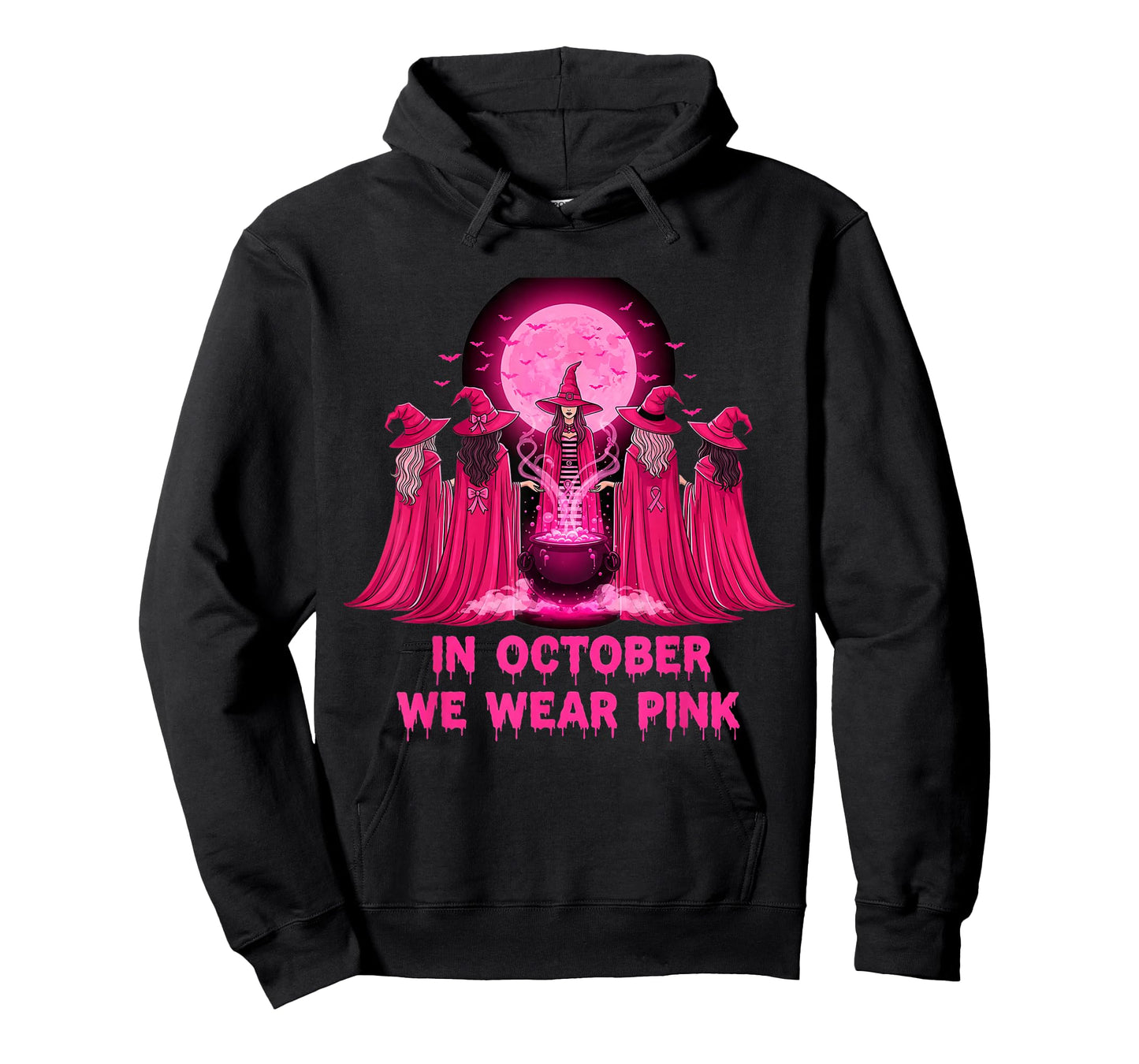 October We Wear Pink Witch Halloween Breast Cancer Awareness T-Shirt