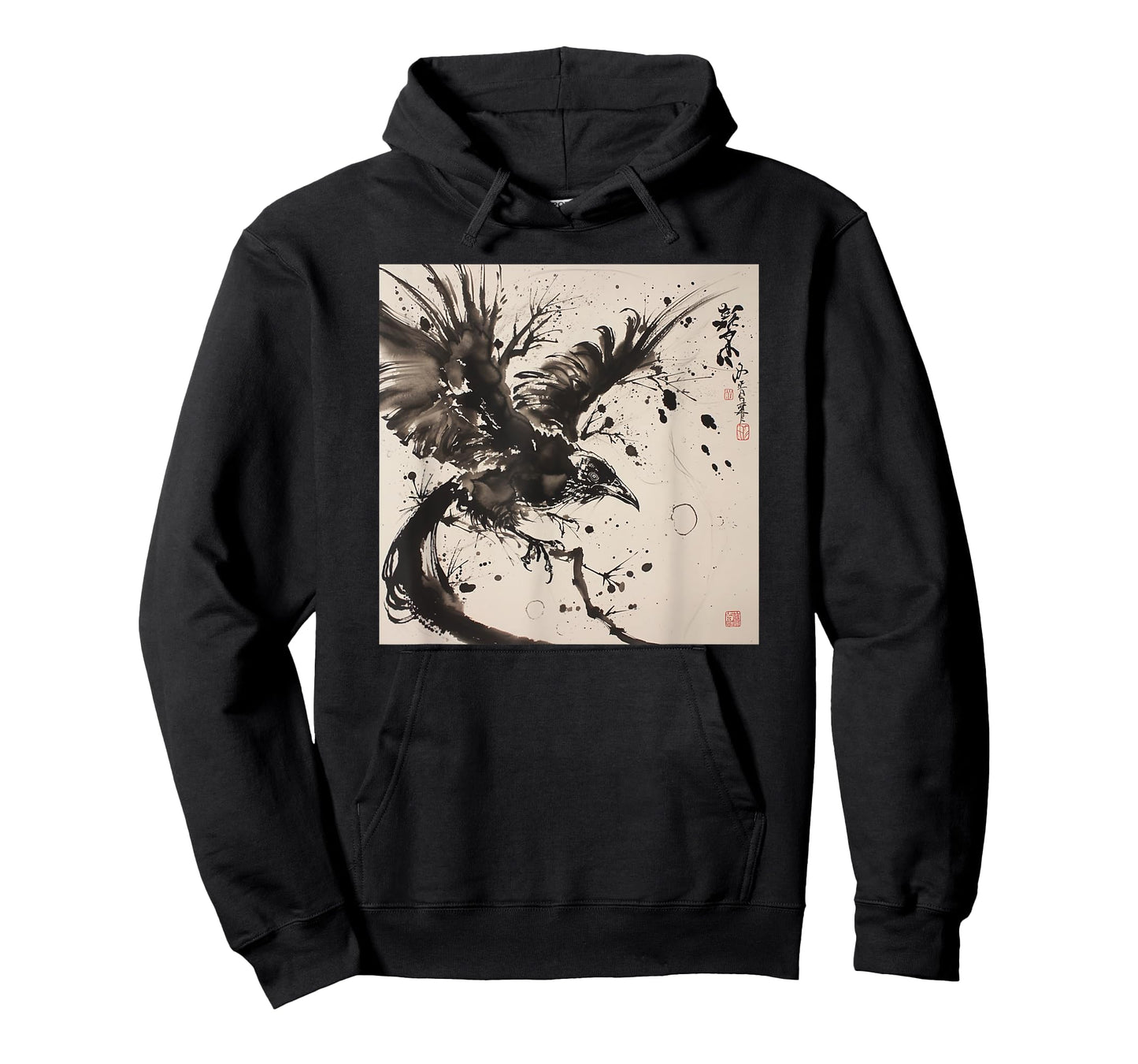 Japanese Ink Art Crow- Raven Ink Art Graphic T-Shirt