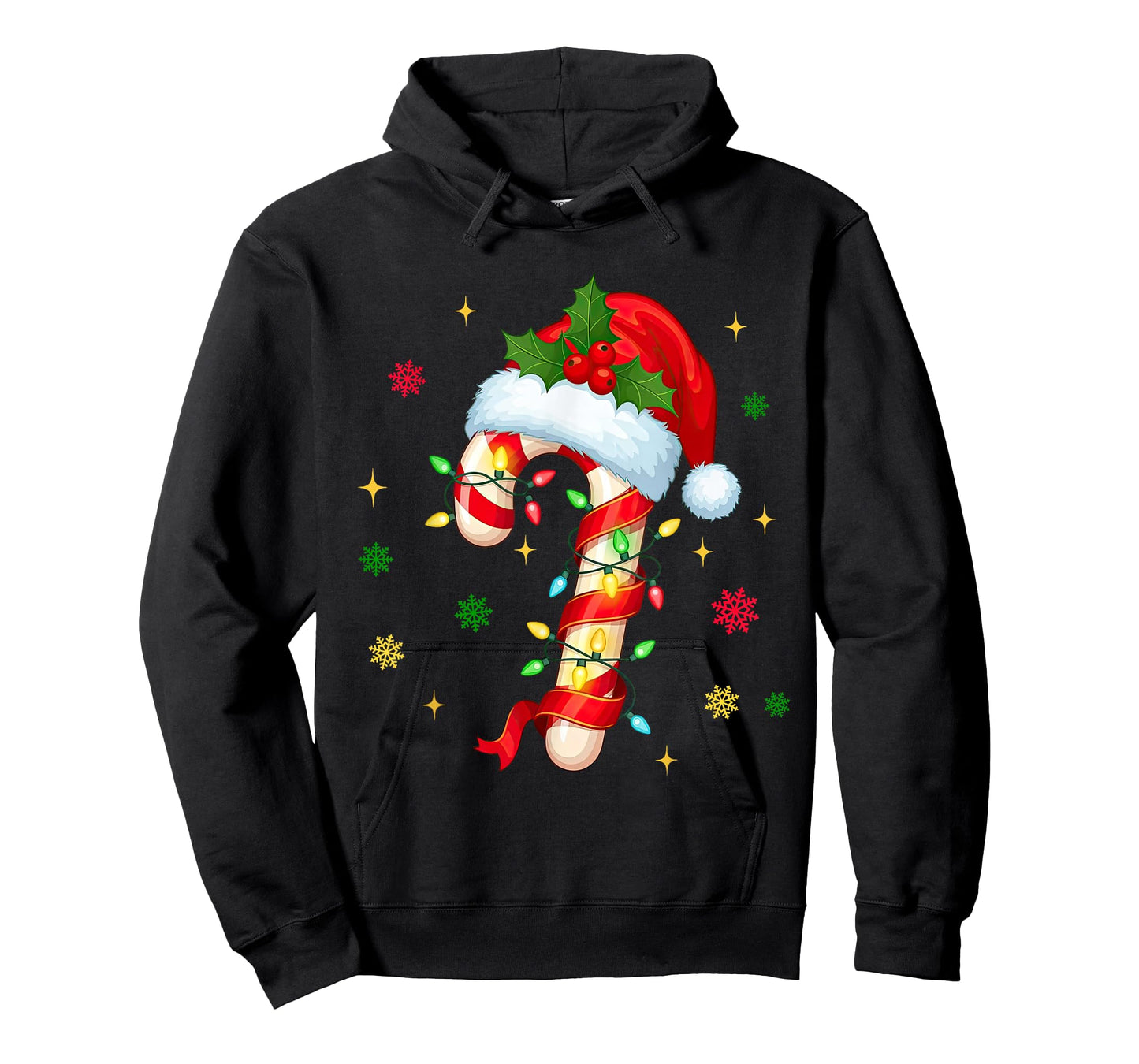 Candy Cane Christmas Lights Santa Hat Xmas Crew Women Girls T-Shirt