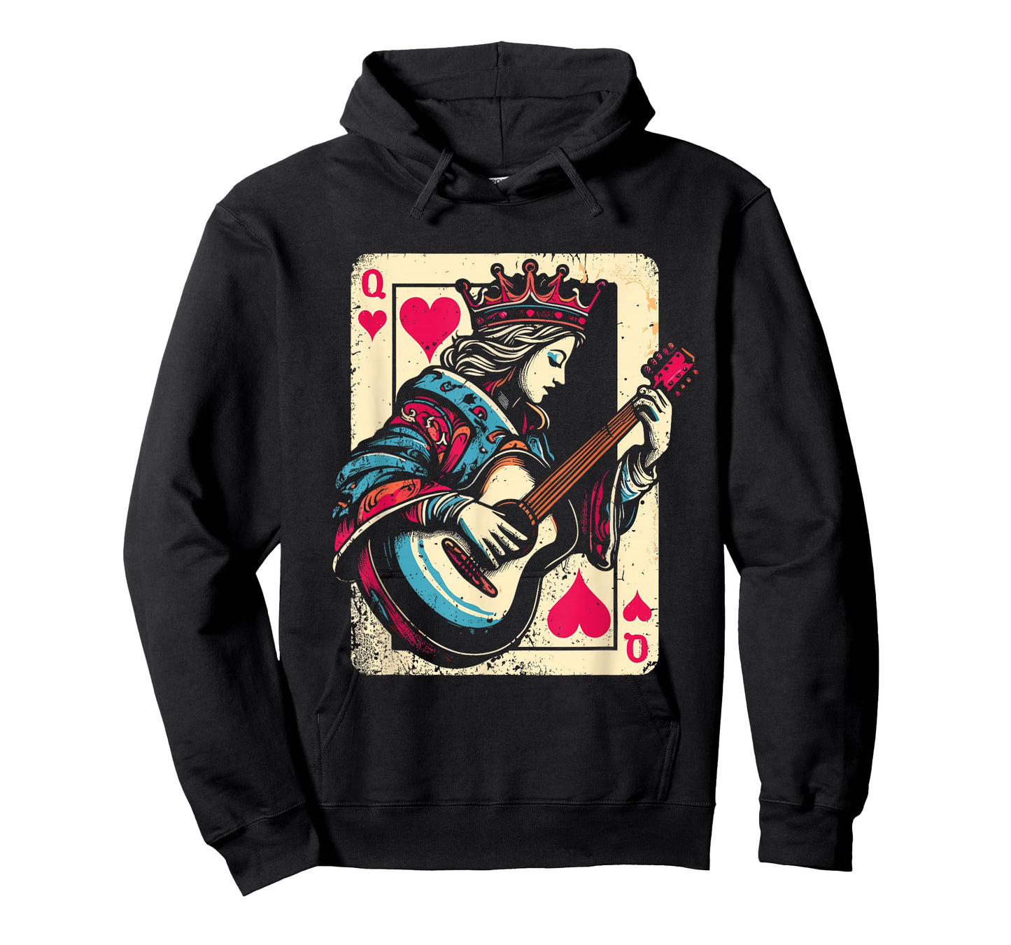 Queen Of Hearts Guitarist - Vintage Guitar Card Game Lover T-Shirt