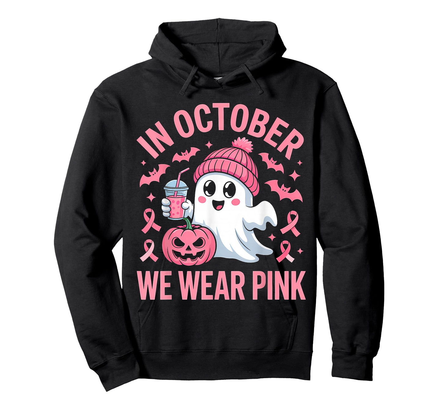 in October We Wear Pink Cute Ghost T-Shirt