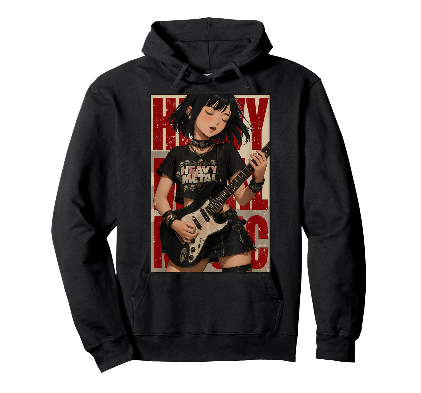 Japanese Anime Girl Electric Guitar Goth Music Lover Women T-Shirt