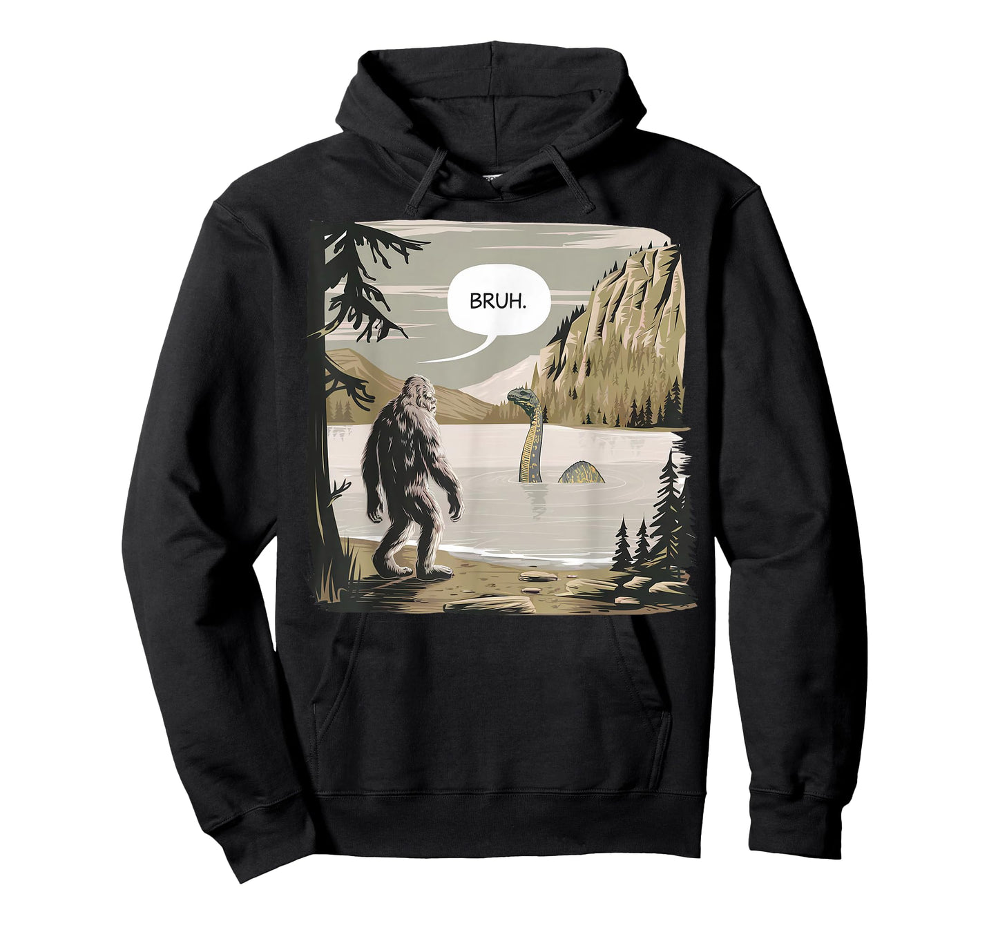 Bigfoot Loch Ness Monster Apparel Graphic Tees Unisex-Adults & Kids Funny Graphic T-Shirt Black Short Sleeve Small
