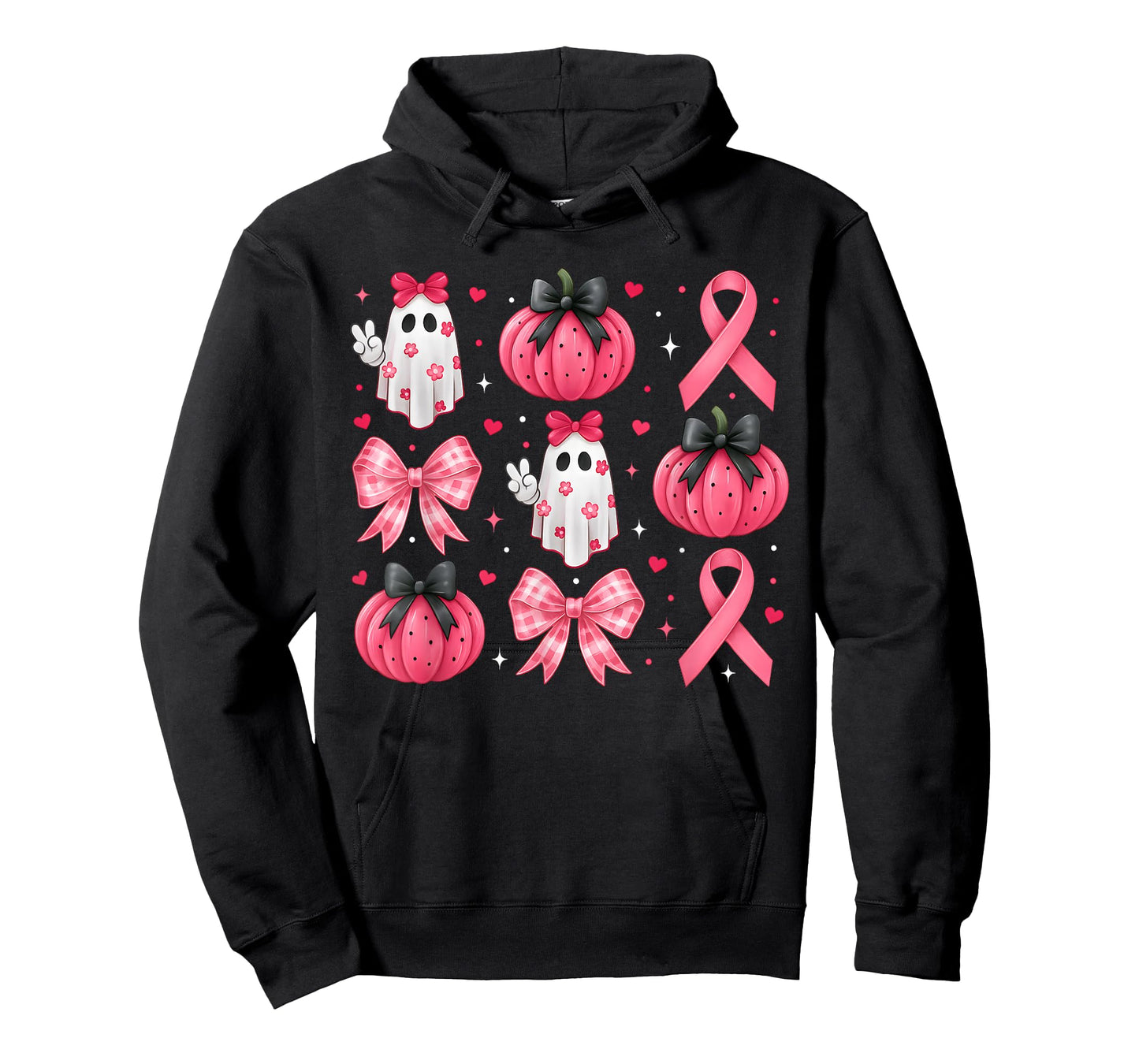 Pink Ghost Coquette Bow Halloween Breast Cancer Awareness T-Shirt