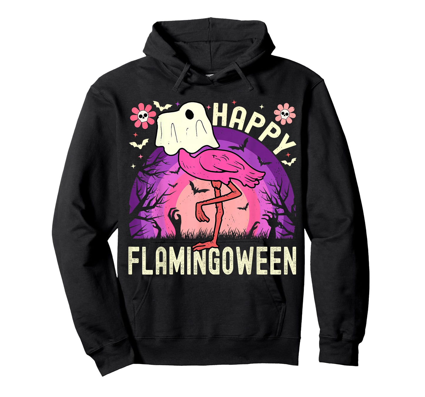 Happy Flamingoween Funny Flamingo Ghost Retro Halloween T-Shirt