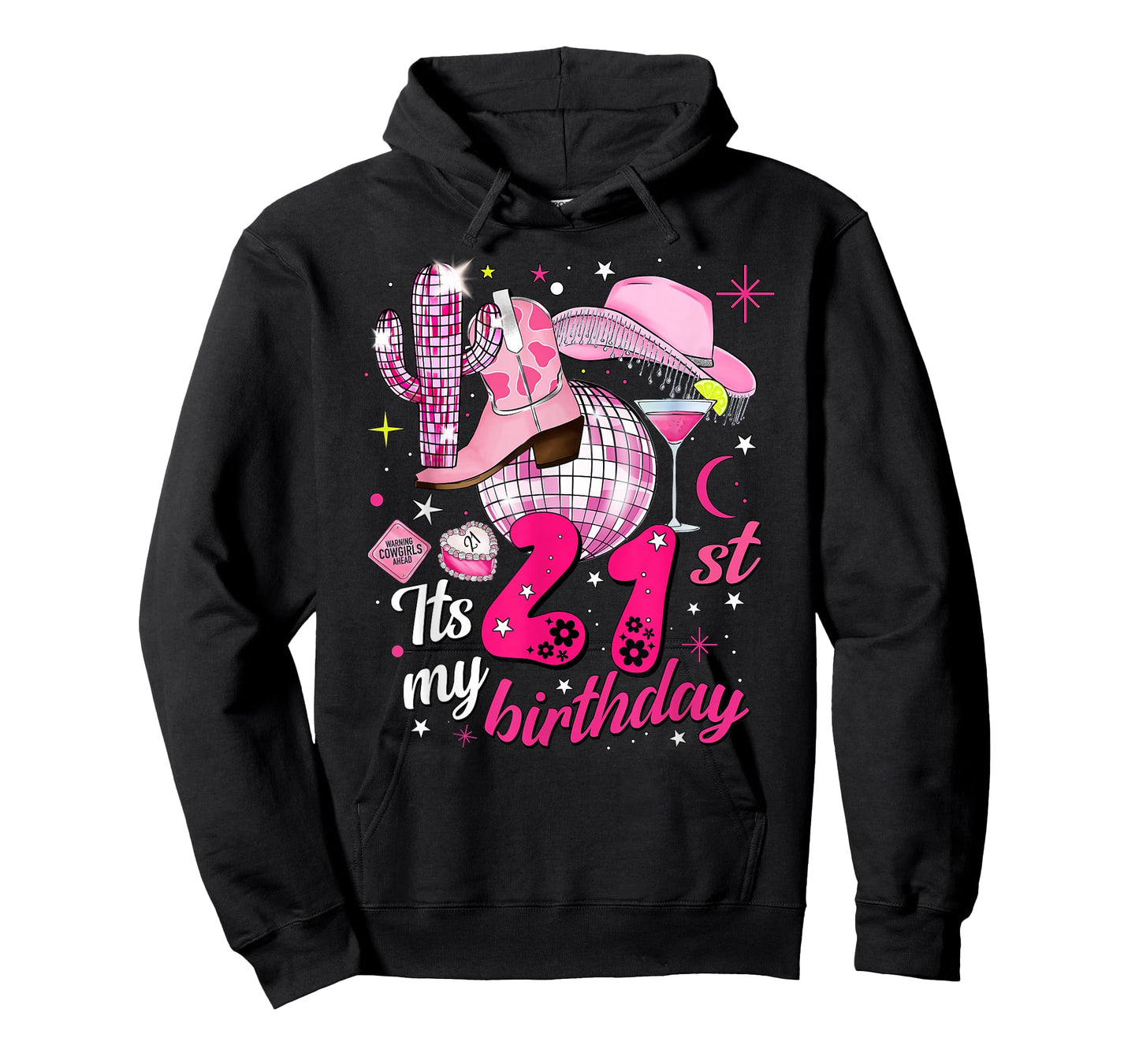 Howdy Cowboy Hat Womens Pink Boots Disco Ball 21st Birthday T-Shirt