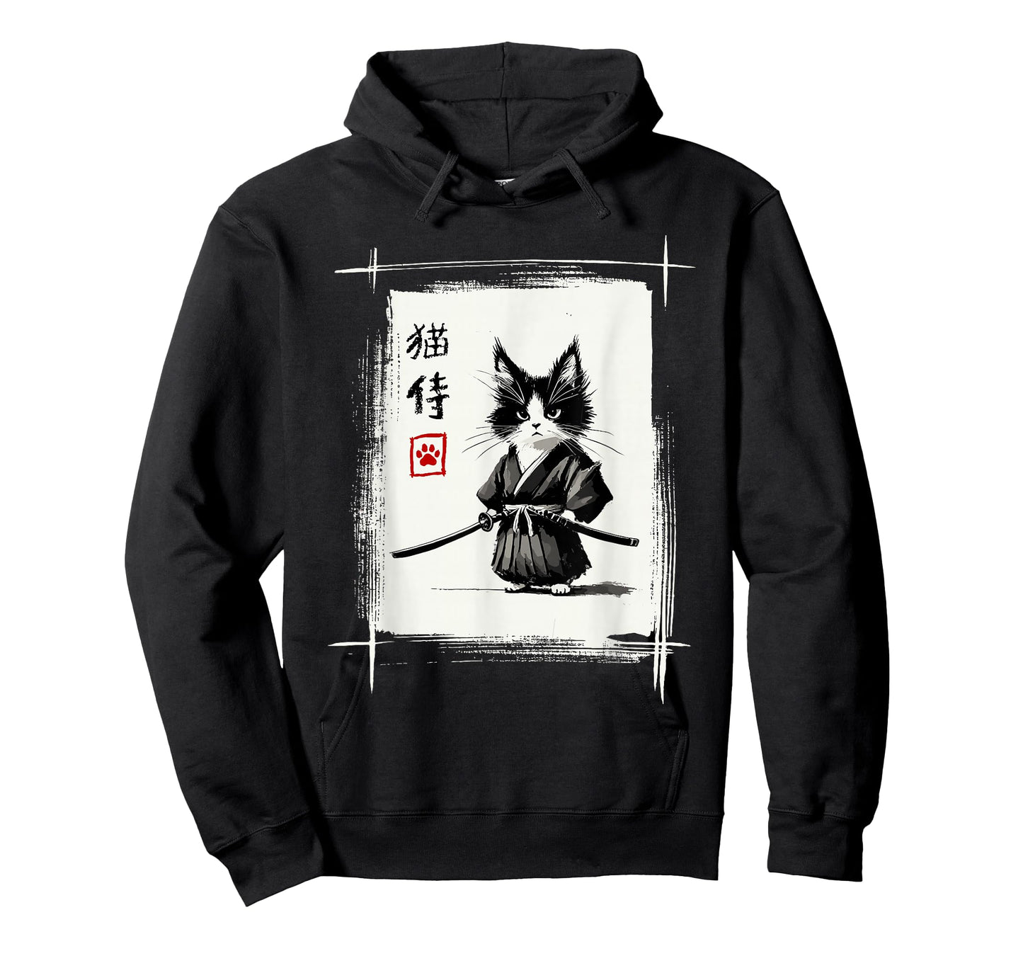 Samurai Cat Japanese Art Sumi-e Novelty Kawaii Funny Cat T-Shirt