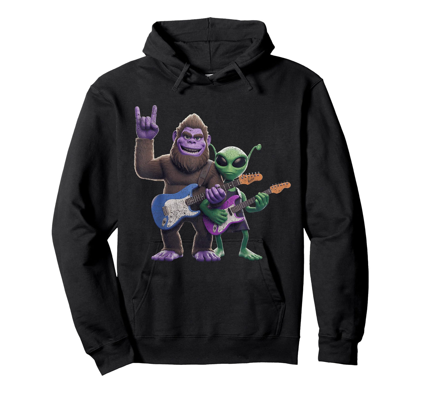 Funny Alien And Bigfoot Sasquatch Guitar Rock On T-Shirt