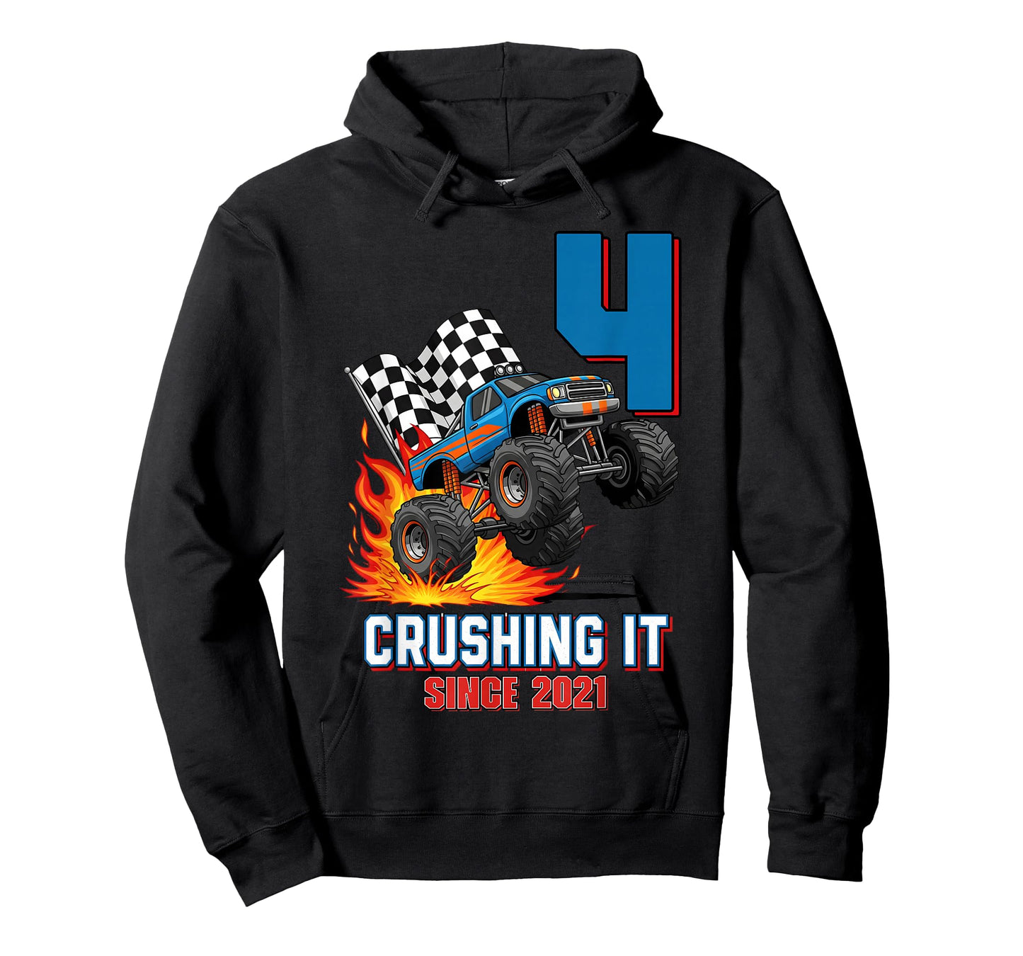 4th Birthday Monster Truck 4 Year Old Boy Born 2021 Kids T-Shirt