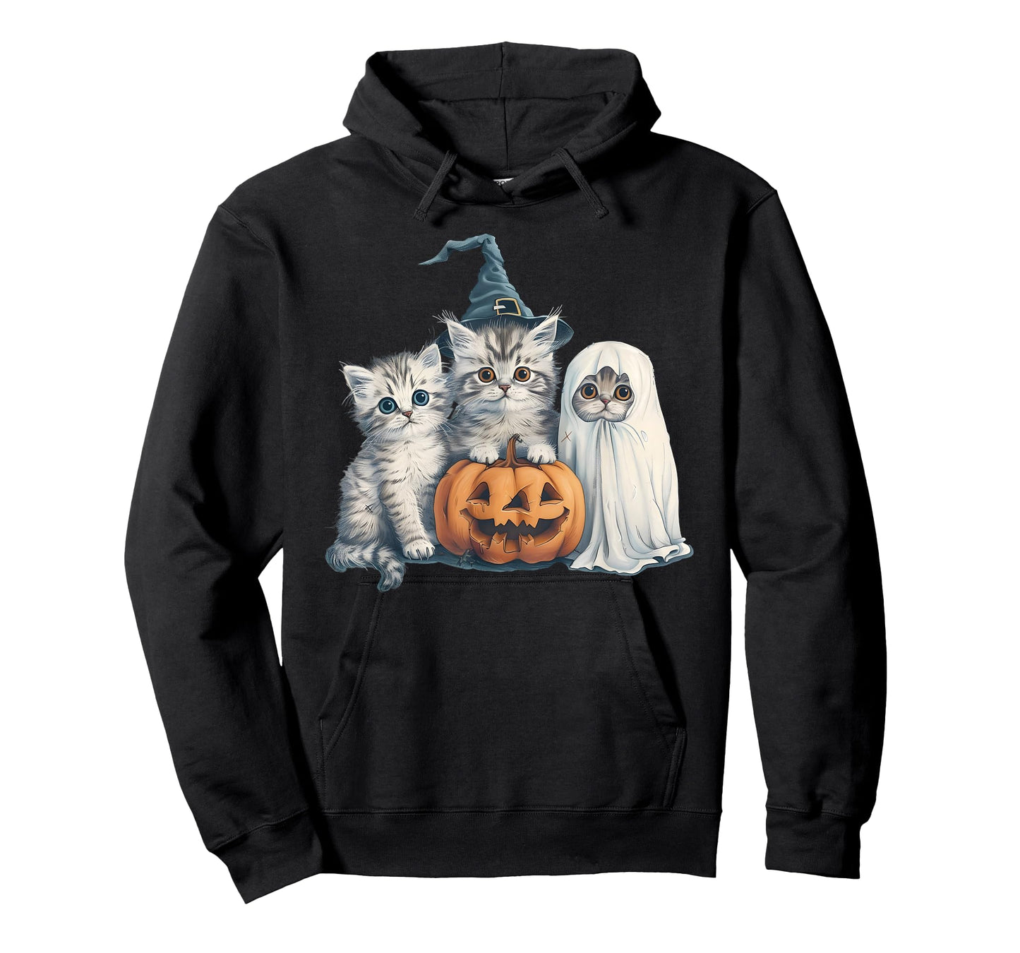 Cute Halloween Kitten Witch and Ghost T-Shirt