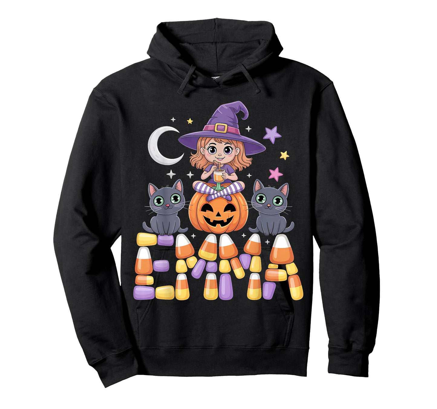 Emma Witch Candy Corn Cat Halloween Women and Girls T-Shirt