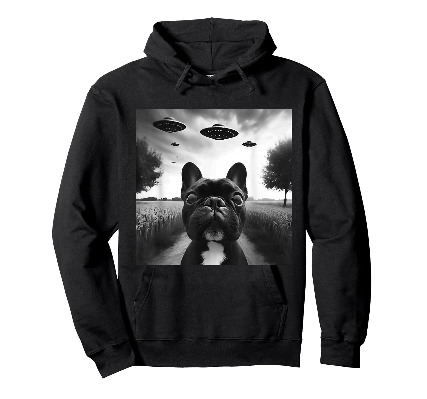 French Bulldog Funny Graphic Selfie with UFOs Weird Aliens T-Shirt