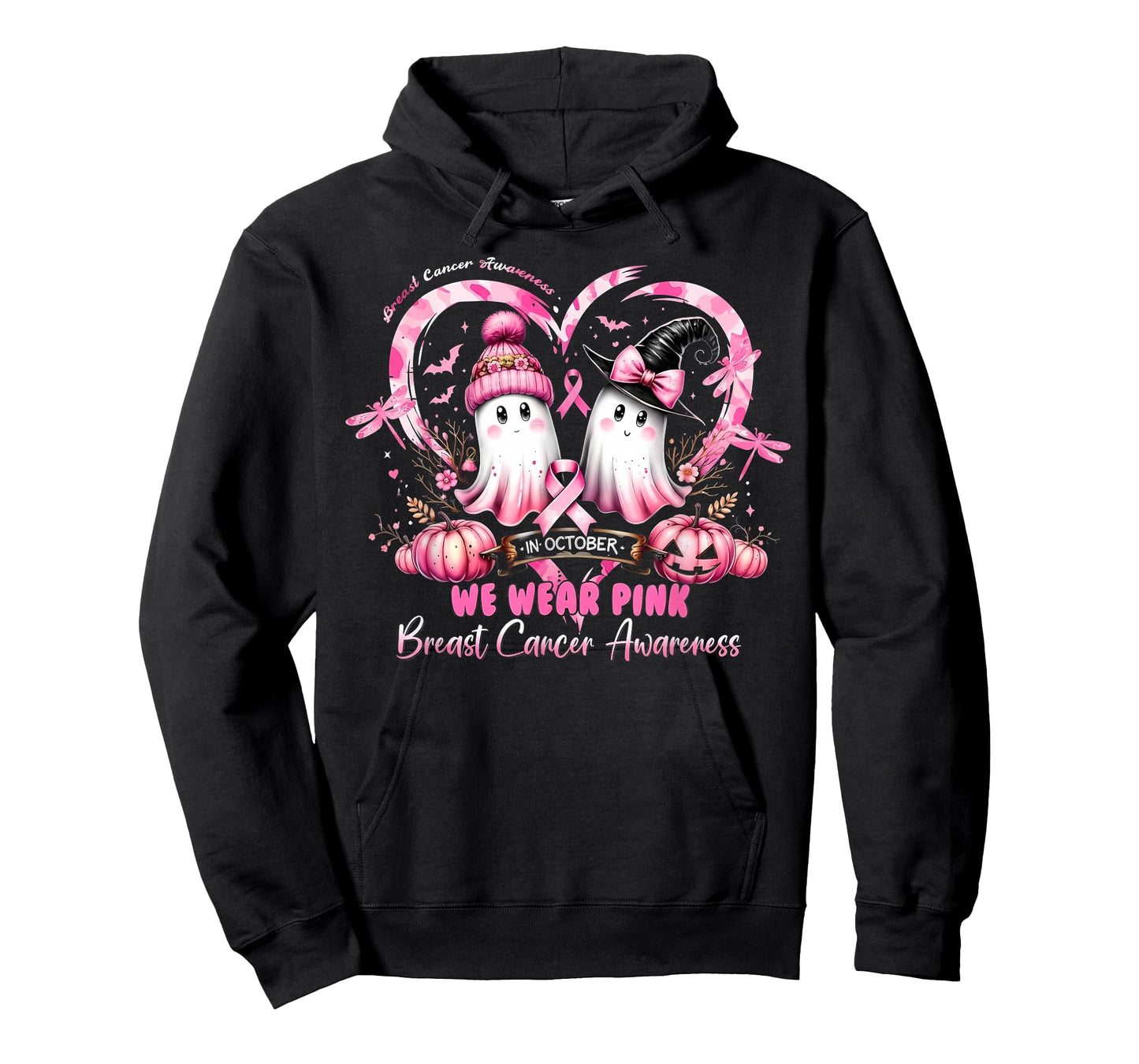 in October We Wear Pink Breast Cancer Heart Dragonflies T-Shirt