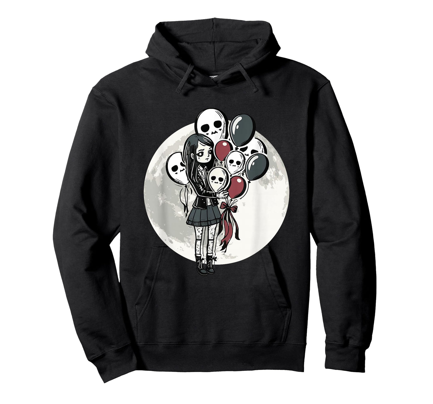 Goth Girl Holding Skull-Balloons - Goth Gothic T-Shirt
