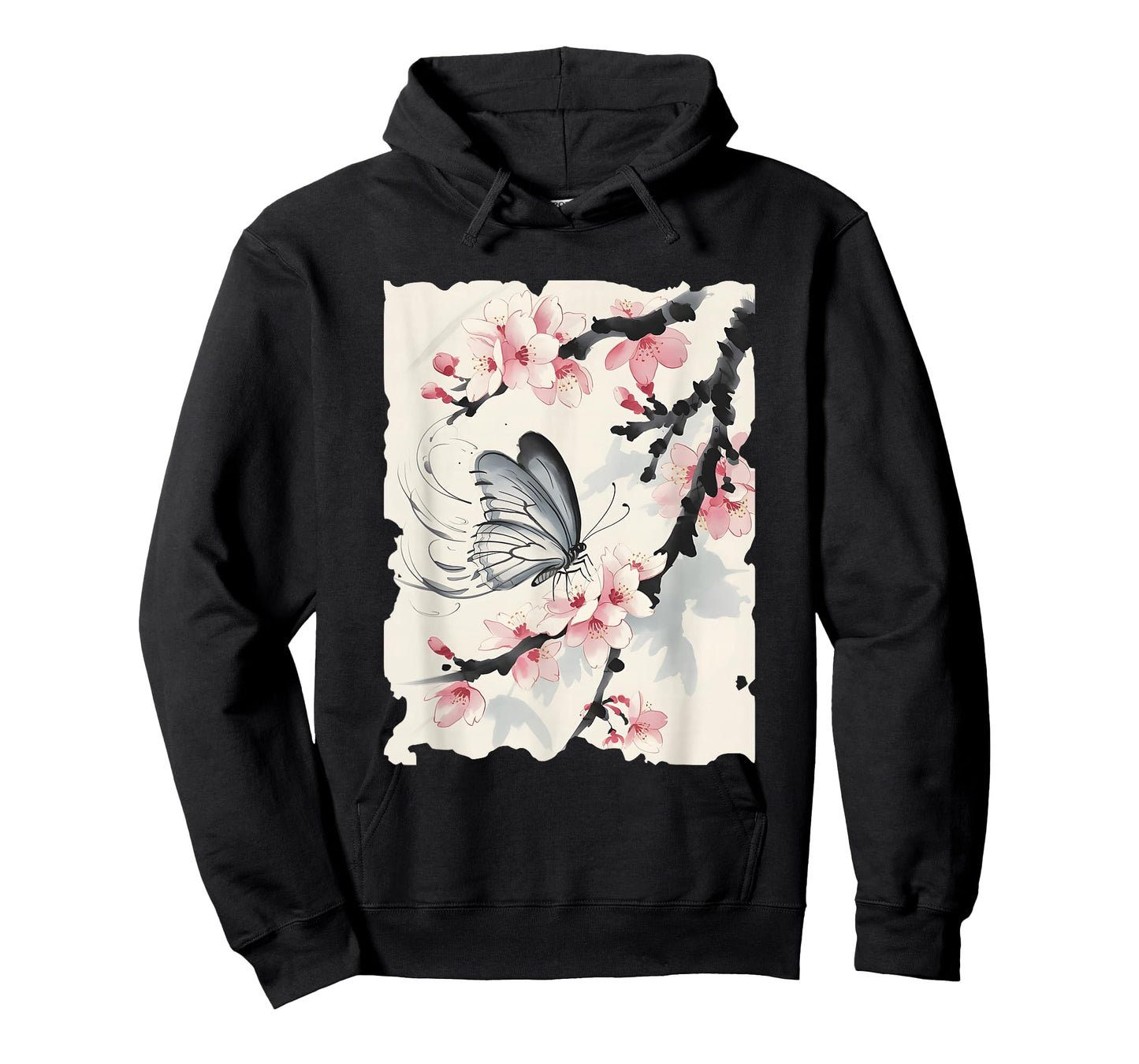 Butterfly Cherry Blossoms Japanese Art - Vintage Sumi-e T-Shirt
