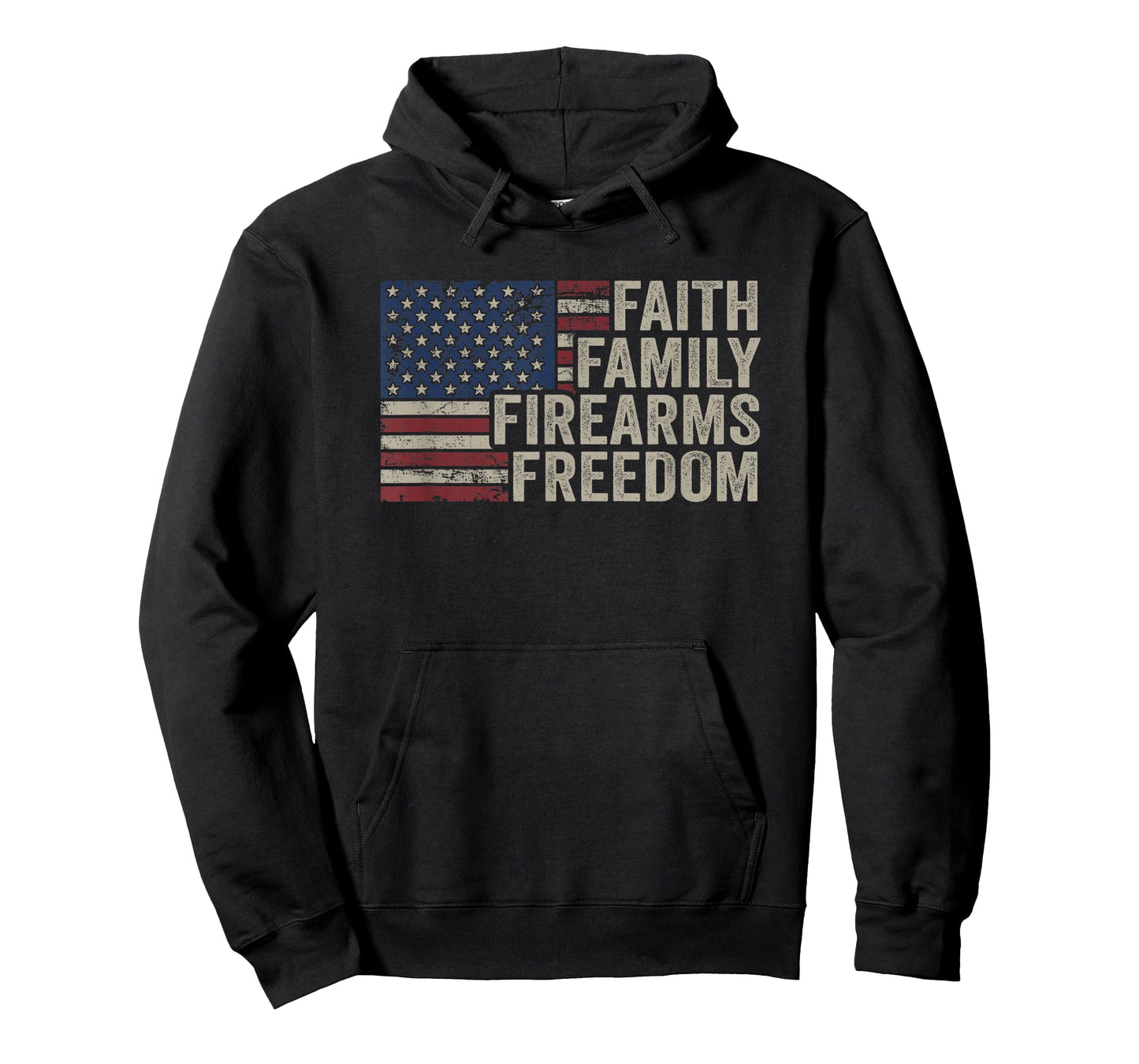 Faith Family Firearms & Freedom - American Flag Pro God Guns T-Shirt Small