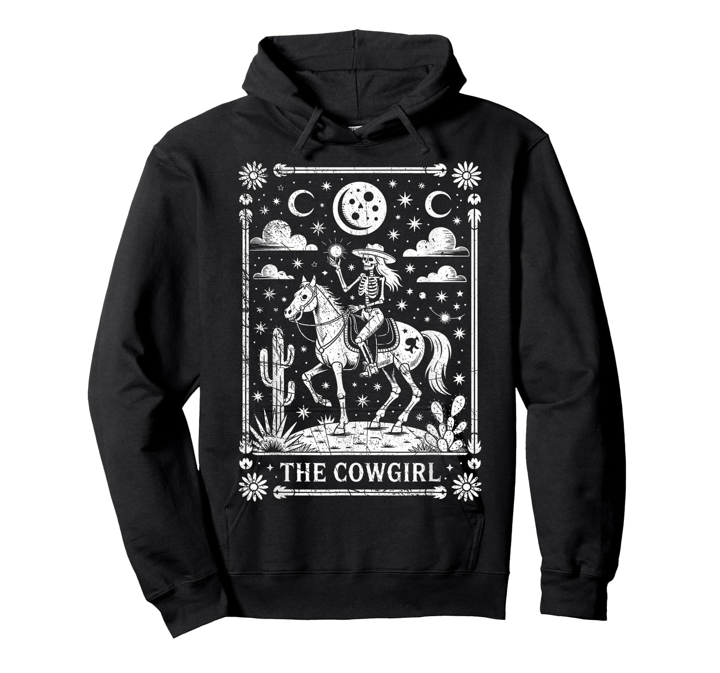 Skeleton Cowgirl Riding Horse Tarot Card Gothic Halloween T-Shirt