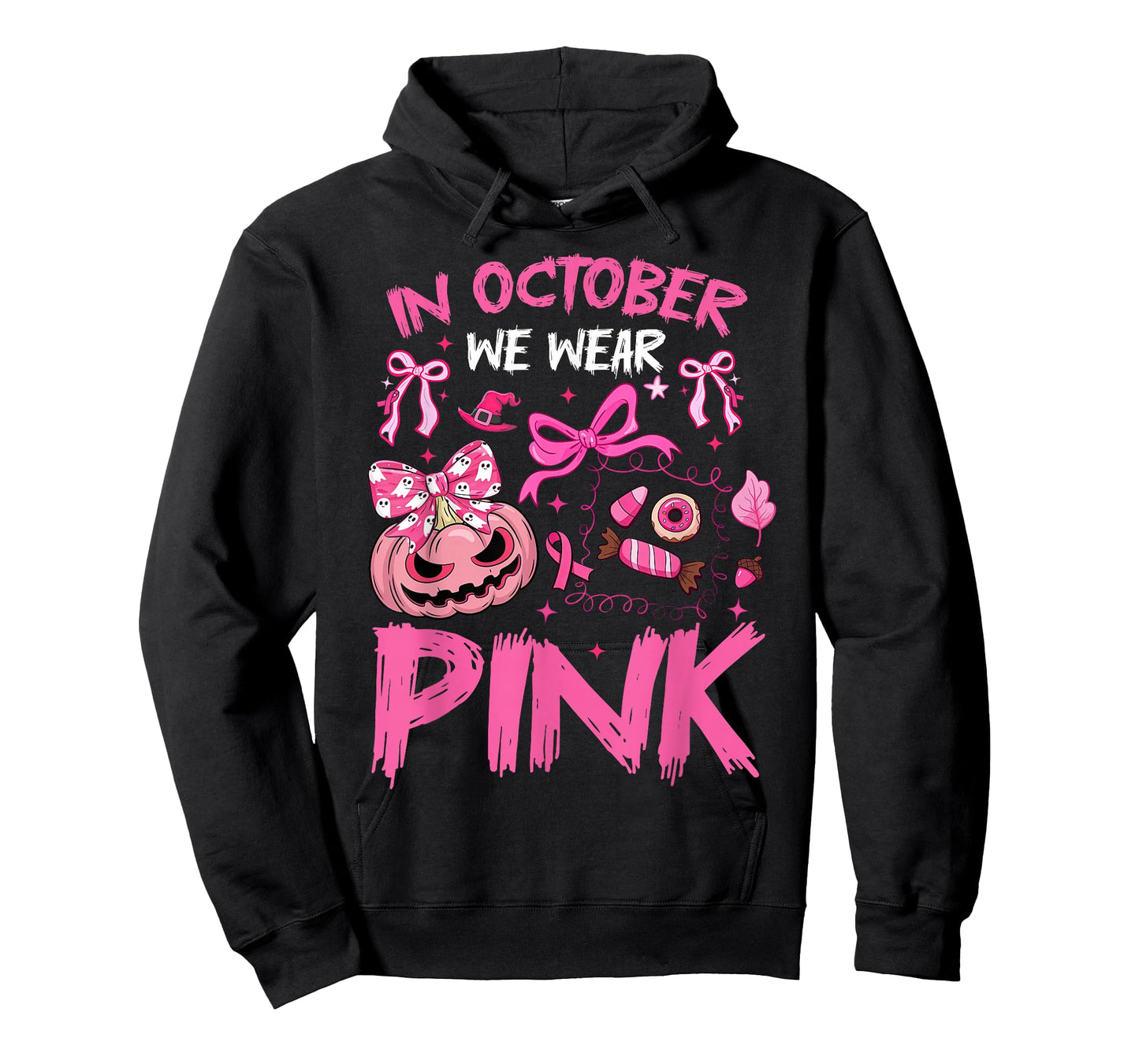 in October We Wear Pink Halloween Breast Cancer Awareness T-Shirt