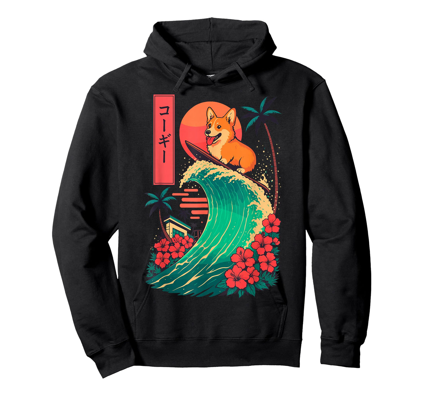 Corgi Surfing Japanese Wave T-Shirt