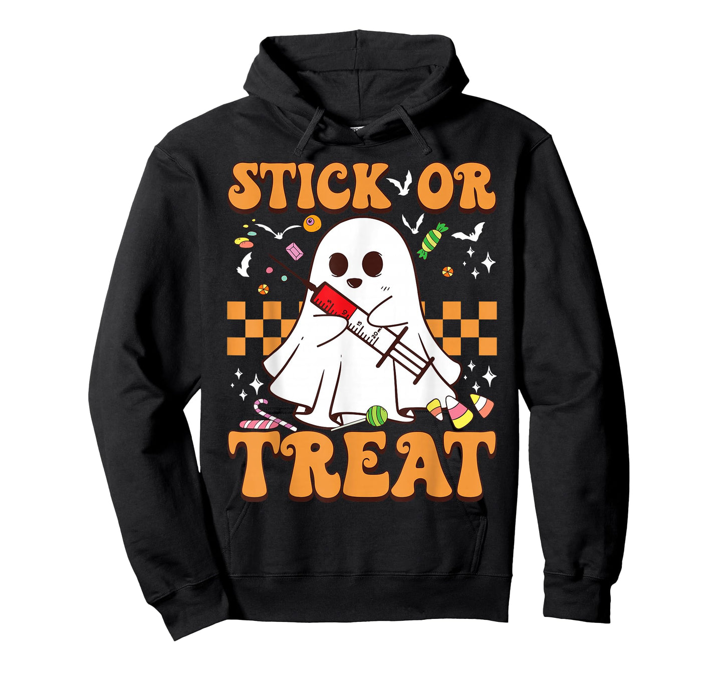 Retro Stick Or Treat Cute Ghost Nurse Phlebotomist Halloween T-Shirt