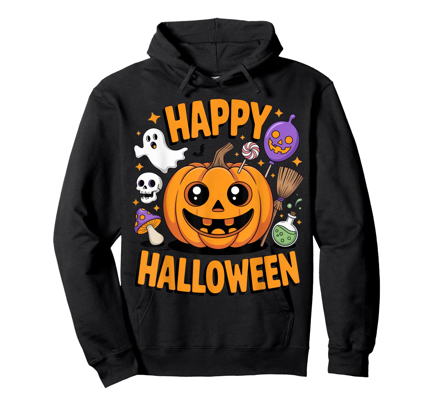 Happy Halloween Cute Pumpkin with Ghost and Witchy Elements T-Shirt