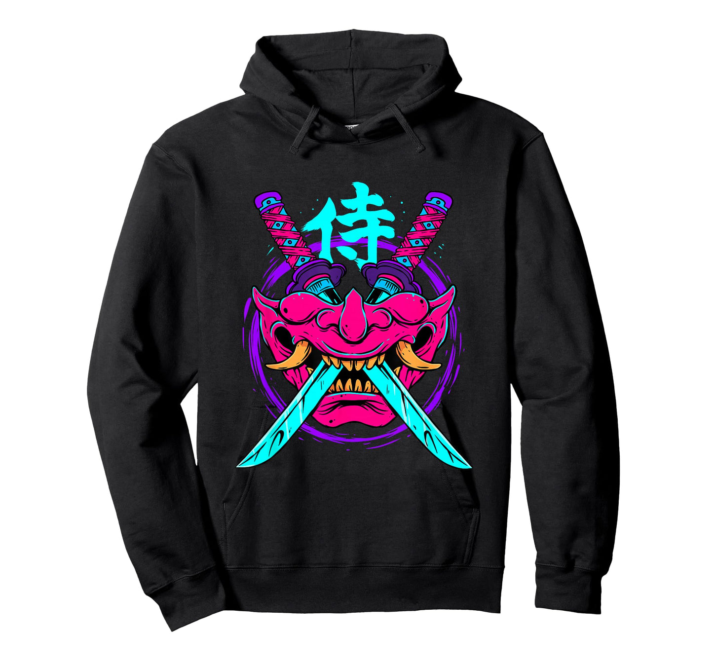 Vaporwave Aesthetic Japanese Samurai Mask Oni Kanji Bushido T-Shirt